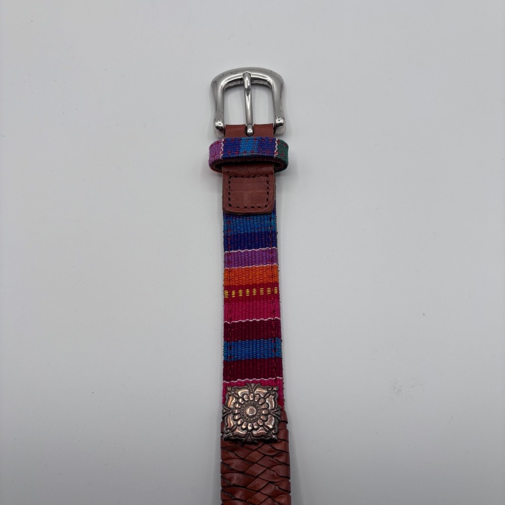 Vintage 90s Fossil Belt Womens M Multicolor Woven Leather Concho Boho Western - Picture 4 of 7